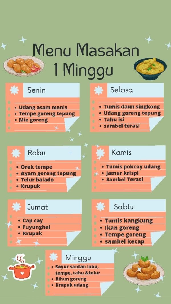 daftar menu mingguan 14 resep masakan rumahan